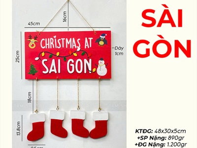 [Order 3-5 ngày] Bảng treo cửa Noel 4 tất đỏ Christmas at... theo yc [Bằng gỗ] BANGTREO-NOEL-02